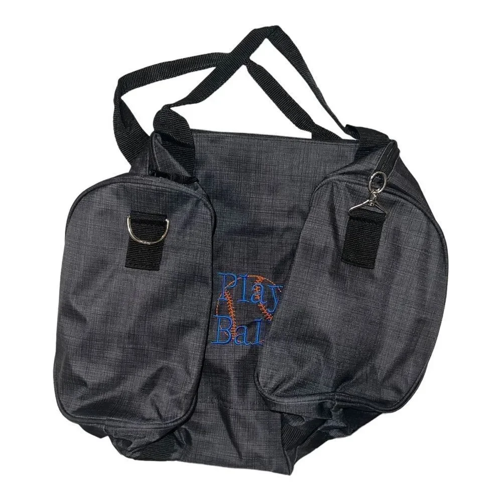 Thirty-One Junior Rec Duffle Bag Black Cross Pop Play Ball Baseball Embroidered